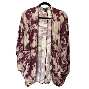 Torrid Womens Kimono Wrap Cardigan Size 1/2 Purple Tie Dye Washed Cocoon Open